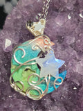 Dyed rainbow druzy agate cresent moon necklace