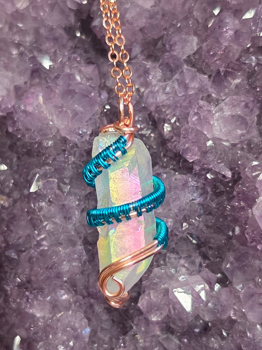 Angel aura quartz point necklace