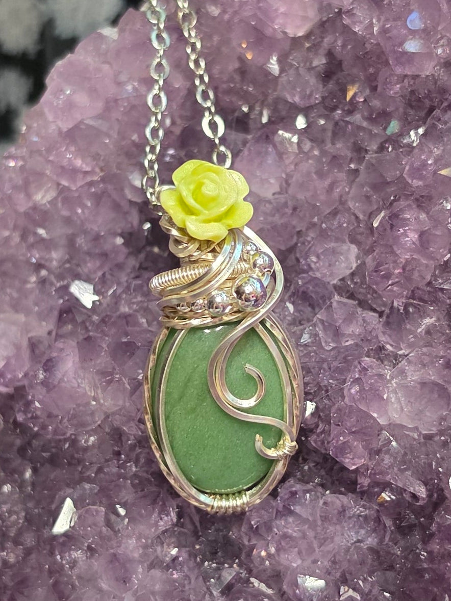 Jade with green rose necklace