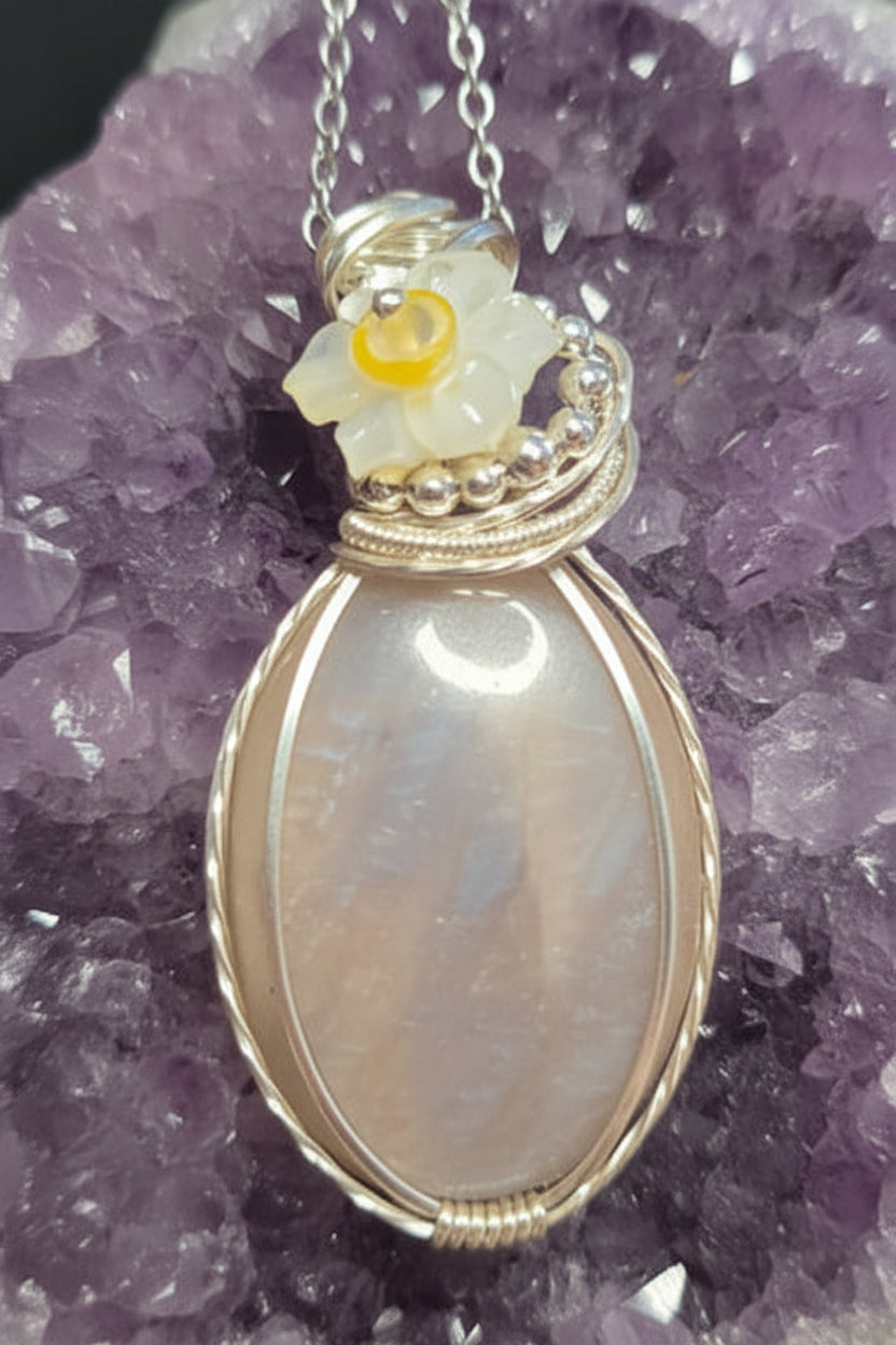 Rainbow moonstone with daffodil fidget flower necklace
