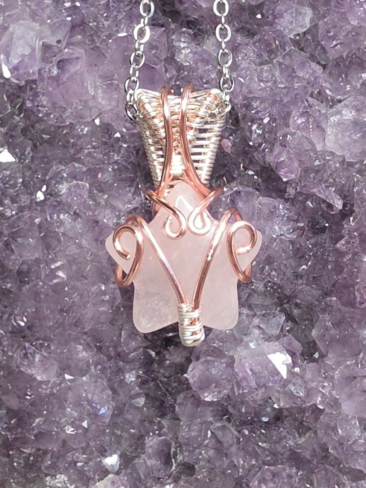 Rose quartz star rose gold and silver necklace